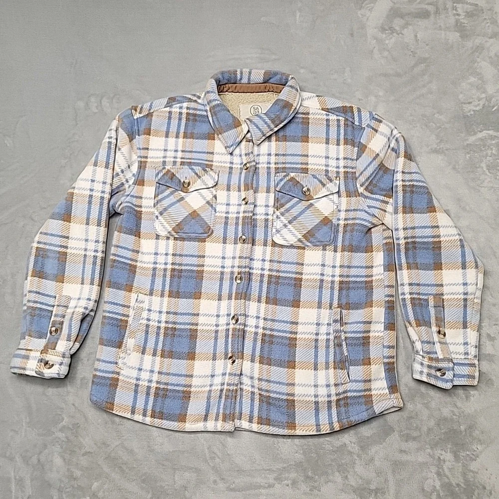 Sage Collective Jacket Womens Small Blue Plaid Shacket Sherpa Lined Fleece Warm